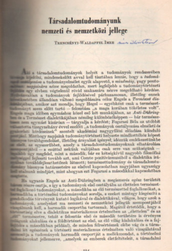 Trencsnyi-Waldapfel Imre - Trsadalomtudomnyunk nemzeti s nemzetkzi jellege - Klnlenyomat - Dediklt