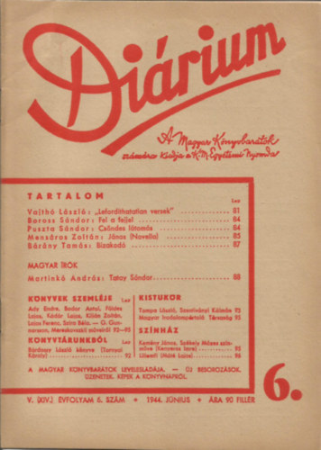 M�t� K�roly-Kenyeres Imre - Di�rium V. (XIV.) �vfolyam, 6. sz�m 1944. J�nius
