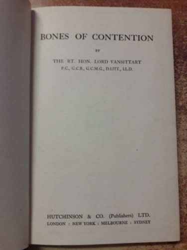 Lord Vansittart - Bones of Contention