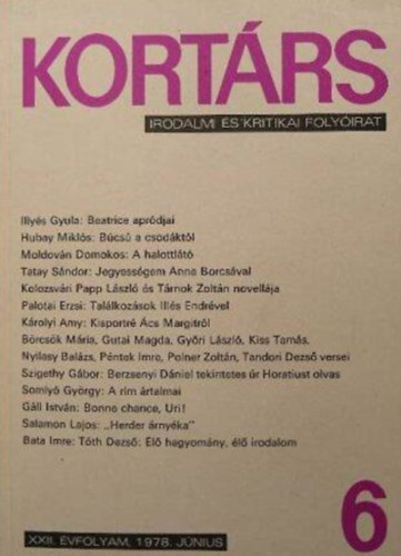 Kortárs 6. XXII. évfolyam 1978. június