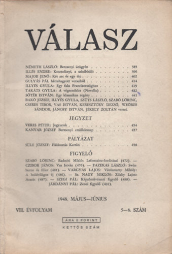 Illyés Gyula - Válasz VIII.évf.5-6.szám 1948.máj.-jún.