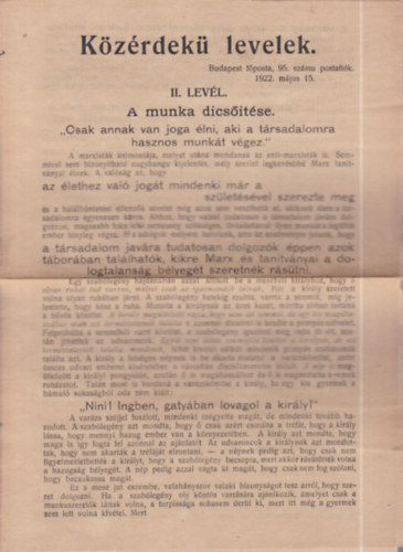 K�z�rdek� levelek II. lev�l- A munka dics��t�se