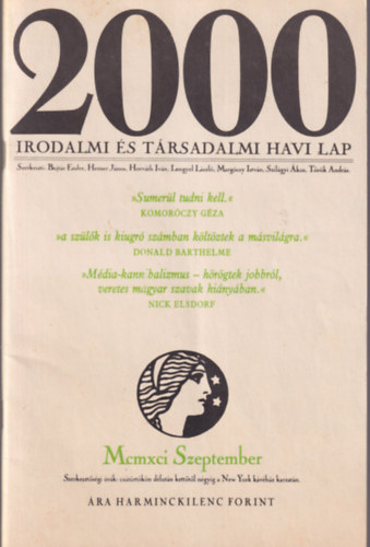 Herner Jnos  (szerk.) - 2000 Irodalmi s trsadalmi havilap III. vf. 9. szm 1991