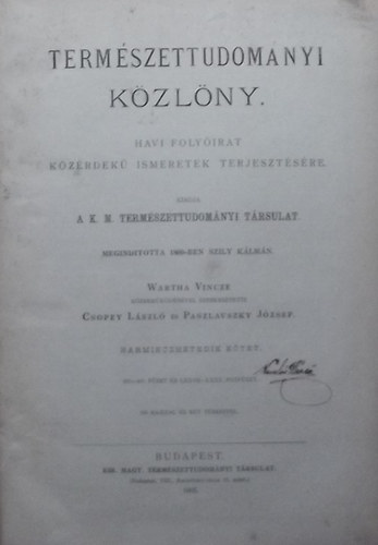 Wartha-Csopey-Paszlavszky - Term�szettudom�nyi k�zl�ny 1905 (37. k�tet)
