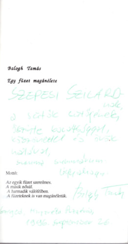 Balogh Tam�s - Egy f�zet  mag�n�lete-dedik�lt