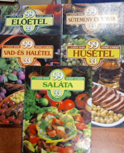 Lajos Mari Hemző Károly - 5db 99 étel 33 színes ételfotóval könyvcsomag :Húsétel / Vad- és halétel /Saláta/Előétel/Sütemény és torta
