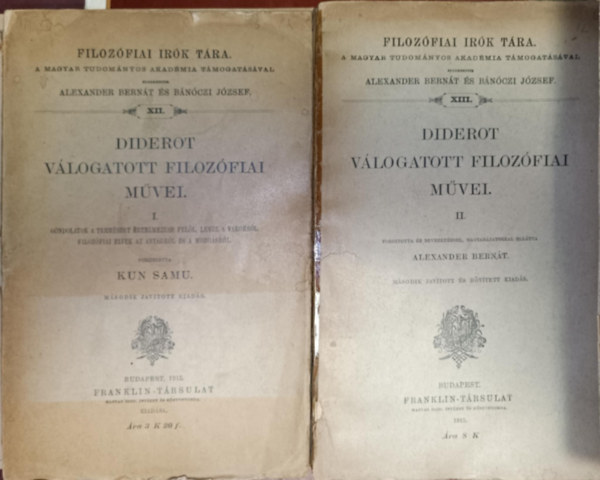 Diderot v�logatott filoz�fiai m�vei I-II. (Filoz�fiai �r�k t�ra XII-XIII.)