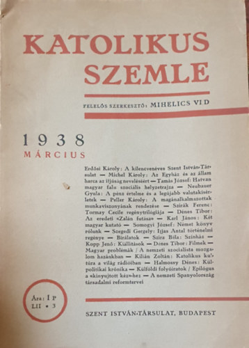 Mihelics Vid /szerk./ - Katolikus szemle 1938 m�rcius