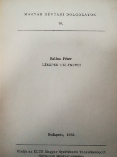 Hal�sz P�ter - L�szped helynevei