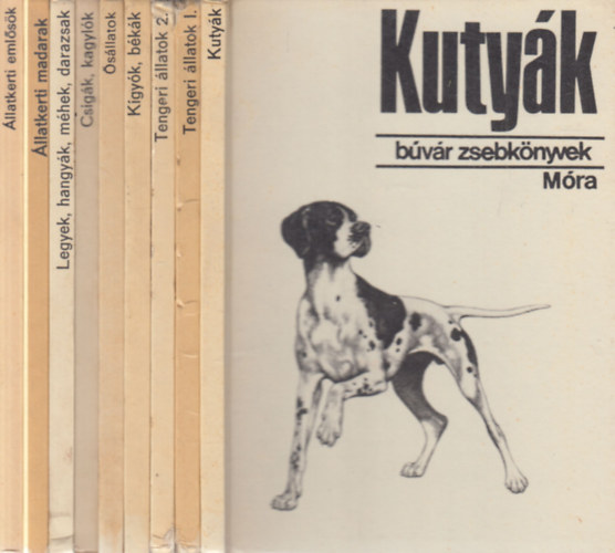 9 db. B�v�r zsebk�nyvek (Kuty�k + Tengeri �llatok 1-2. + K�gy�k, b�k�k + �s�llatok + Csig�k, kagyl�k + Legyek, hangy�k, m�hek, darazsak + �llatkerti madarak + �llatkerti eml�s�k)