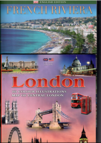 2 db angol nyelvű útikönyv "English Edition" kiadásában: French Riviera + London 161 colour illustrations map of Central London.