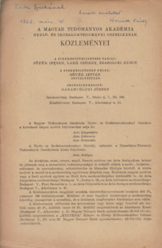Horv�th K�roly - A klasszik�b�l a romantik�ba. Irodalmi ir�nyzatok V�r�smarty p�lyakezd�se idej�n. (K�l�nlenyomat a Magyar Tudom�nyos Akad�mia Nyelv- �s Irodalomtudom�nyi Oszt�ly�nak k�zlem�nyei XIX. k�tet 1-4. sz�m�b�l)