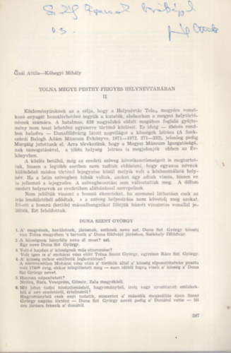 Kőhegyi Mihály Gaál Attila - Tolna megye Pesthy Frigyes Helynévtárában II. - Dedikált - Különlenyomat