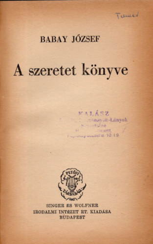 Babay Jzsef - A szeretet knyve