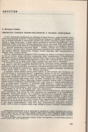 S. Obermayer Erzsébet - Ismeretlen Forgách Ferenc dokumentum a velencei levétárban - Különlenyomat