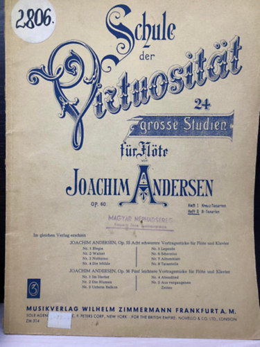 Joachim Andersen - Schule der Virtuositt - 24 grosse Studien fr Flte von Joachim Andersen(Op. 60.) Heft II. B-Tonarten