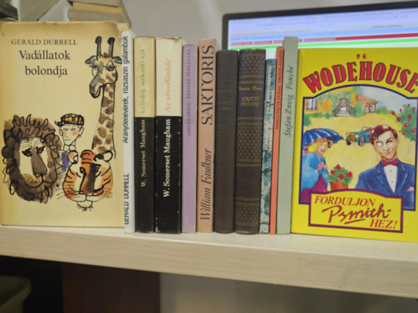 William Somerset Maugham, Stefan Zweig, William Faulkner, Thomas Mann, Alexandr Szolzsenyicin, Marguerite Duras, Pelham Grenville Wodehouse Gerald Durrell - 12db m�, K�NYVMENT� AJ�NLAT: Vad�llatok bolondja+ Aranydenev�rek, r�zsasz�n galambok+ Az �rd�g sarkanty�ja+ Az oroszl�nb�r+ �rz�sek z�rzavara+ Fouch�+ Sartoris+ A kiv�lasztott- A t�rv�ny+ Kir�lyi fens�g+ Ivan Gyeniszovics egy na