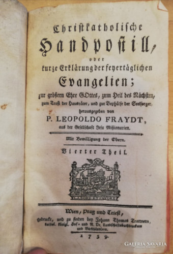 1759 Christkatholische handpostille Nmet nyelv antik knyv