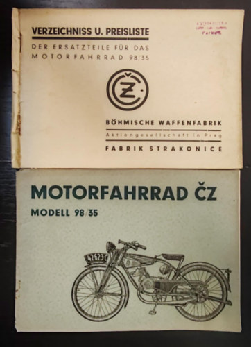Motorfahrrad cz modell 98/35; verzeichniss und preisliste / katalógus és árlista