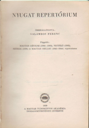 Galambos Ferenc - Nyugat repertrium