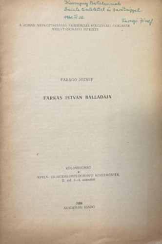 Farag� J�zsef - Farkas Istv�n ballad�ja - K�l�nlenyomat