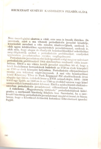 Heckenast Guszt�v felsz�lal�sa - Vita a feud�lis kori magyar t�rt�nelem periodiz�ci�j�r�l - K�l�nlenyomat