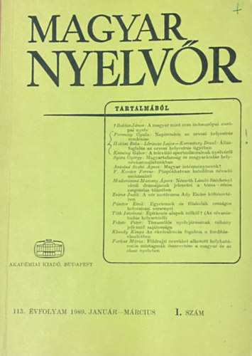 Lrincze Lajos  (szerk.) - Magyar Nyelvr 113. vf. 1989. 1-4. szm (teljes)