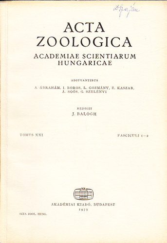 J. Balogh - Acta Zoologica (A Magyar Tudomnyos Akadmia zoolgiai kzlemnyei - Academiae Scientiarum Hungaricae) (Tomus XXI., Fasciculi 1-2.)