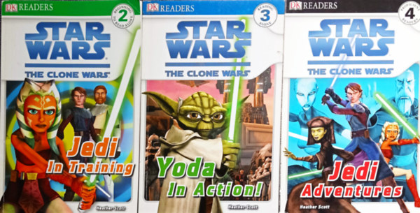3 db Star wars the clone wars knyv (DK Readers): Jedi In Training (2 level) + Yoda In Action! (3 level) + Jedi Adventures (4 level)