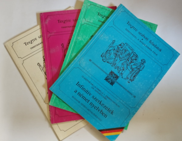 4 db a "Tesztre szabott feladatok" sorozatb�l: Mell�kn�vragoz�s a n�met nyelvben + M�dbeli seg�dig�k a n�met nyelvben + Infinitiv szerkezetek a n�met nyelvben + K�t�m�d, felt�teles m�d a n�met nyelvben.