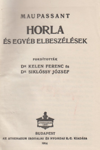 Maupassant - Horla �s egy�b elbesz�l�sek
