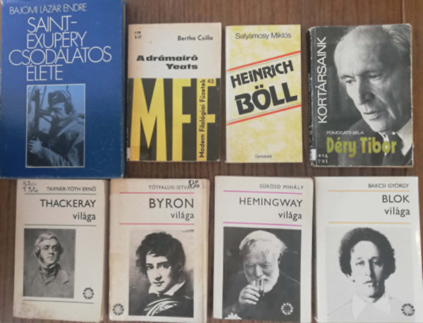 8 k�tet h�res �r�k �s k�lt�k �letrajzi k�nyveib�l (Saint-Exup�ry, Yeats, Heinrich B�ll, D�ry Tibor, Thackeray, Byron, Hemingway, Blok)