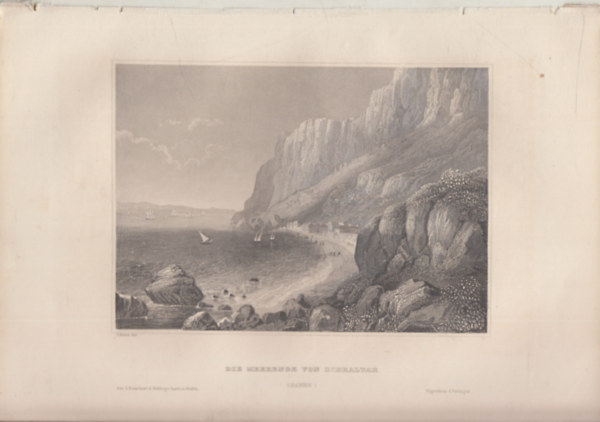 Die Meerenge von Gibraltar (A Gibraltr-szoros, Spanyolorszg, Eurpa) (16x23,5 cm lapmret eredeti aclmetszet, 1856-bl)