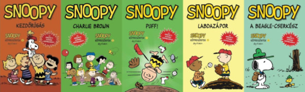 Charles M. Schulz - 5 db Snoopy kpregny: Kezdrgs + Charlie Brown + Snoopy Puff! + Labdazpor + A beagle-cserksz