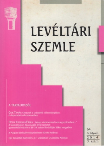 Horvth J. Andrs - Levltri szemle 2014 - 64. vfolyam/3. szm