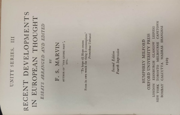 F. S. Marvin - Recent Developments in European Thought