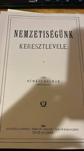 Némáti Kálmán - Nemzetiségünk keresztlevele (1892)