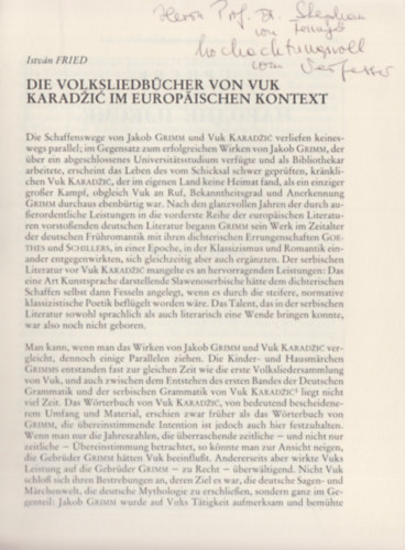 Istvn Fried - Die volksliedbcher von vuk karadzic im europischen kontext (sterreichische Osthefte) (Dediklt)