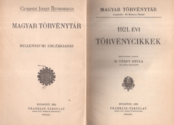 Trfy Gyula - 1921. vi trvnycikkek - Corpus Juris Hungarici