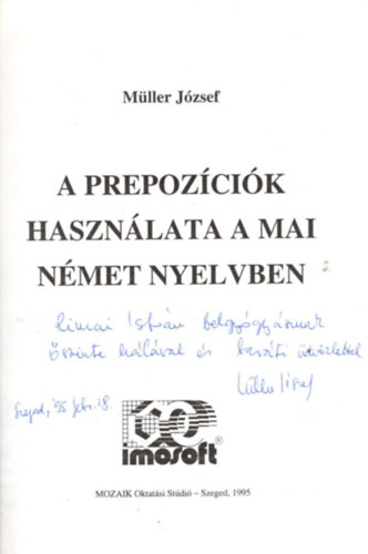 M�ller J�zsef - A prepoz�ci�k haszn�lata a mai n�met nyelvben - dedik�lt