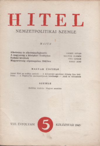 Hitel nemzetpolitikai szemle VIII. vfolyam / 1943 mjus