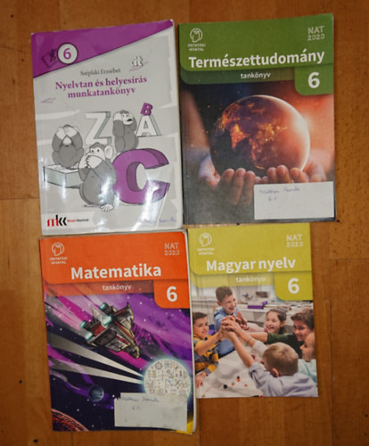 4 könyves alaptankönyvcsomag 6. osztályosoknak: magyar nyelv tankönyv 6., Nyelvtan és helyesírás munkatankönyv, Természettudomány tankönyv 6., Matematika tankönyv 6.