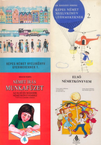 Krausz Márta, Kolozsvári Lászlóné, Dr. Bogdány Ferenc, Bács Rudolfné - Telegdi Bernát - 3 db német kezdő nyelvkönyv gyermekeknek (3 mű 4 kötetben): Képes német nyelvkönyv gyermekeknek 1-2. + Német írás munkafüzet az első és második németkönyvemhez + Első németkönyvem