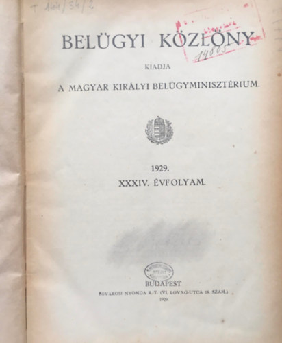 Belügyi közlöny - XXXIV. évf. (1929)