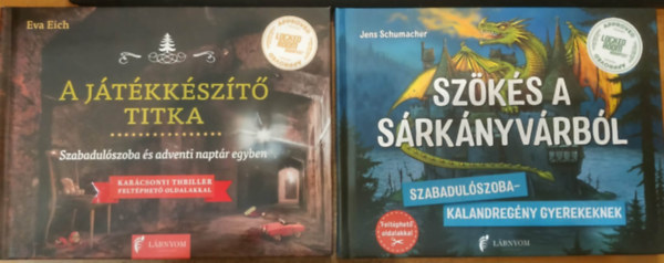 Jens Schumacher Eva Eich - 2 db szabadul�szoba reg�ny: A j�t�kk�sz�t� titka + Sz�k�s a s�rk�nyv�rb�l