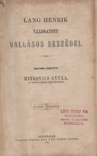 Lang Henrik vlogatott vallsos beszdei