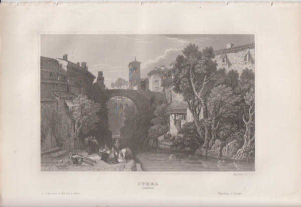 Ivrea (Ivrea v�ros, Olaszorsz�g, Eur�pa) (16x23,5 cm m�ret� eredeti ac�lmetszet, 1856-b�l)