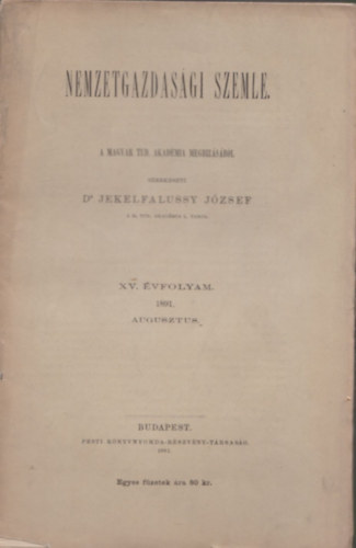 Nemzetgazdasgi Szemle XV. vfolyam 1891. augusztus
