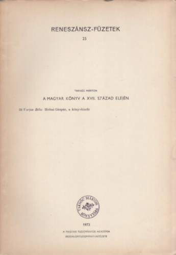 Tarnóc Márton - A magyar könyv a XVII. század elején - Különlenyomat