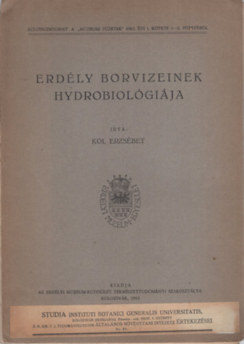 Kol Erzsbet - Erdly borvizeinek hydrobiolgija
